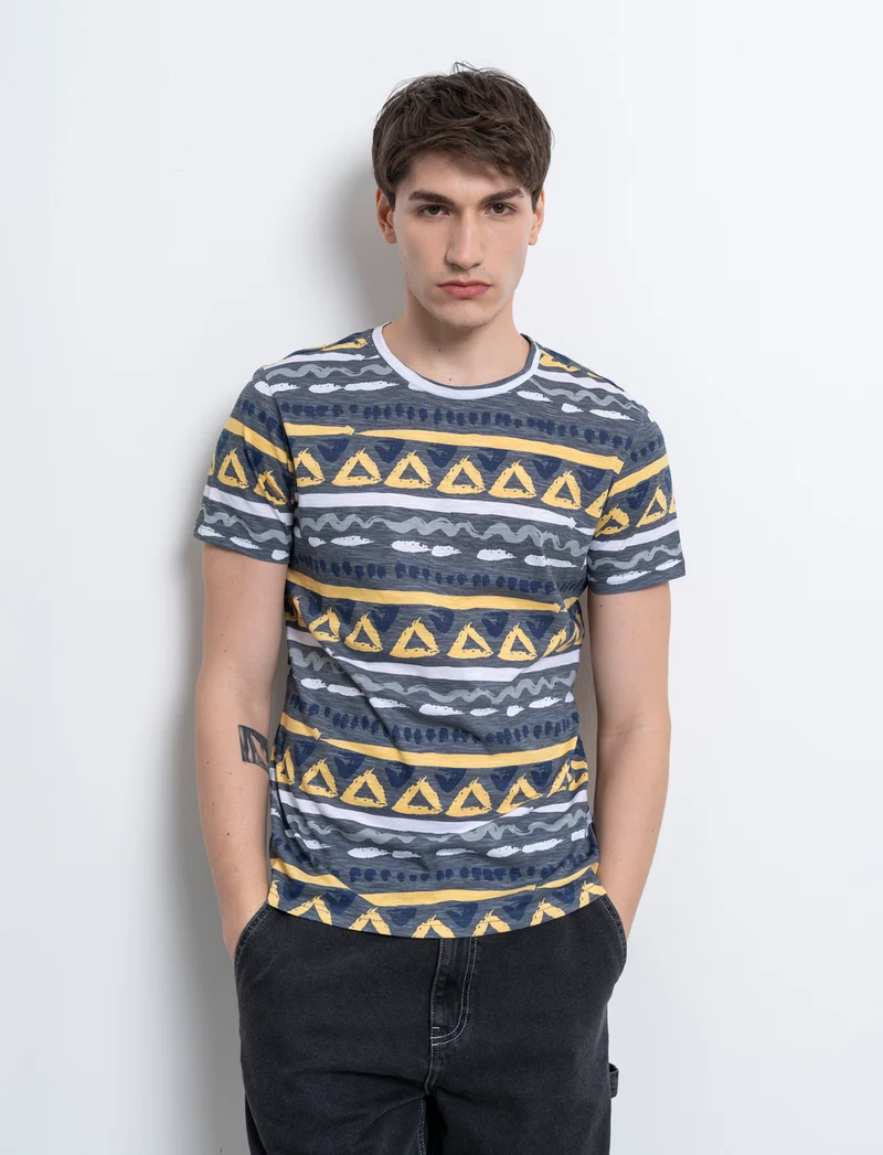 T-shirt in cotone slub con stampa azteca da uomo - Avion