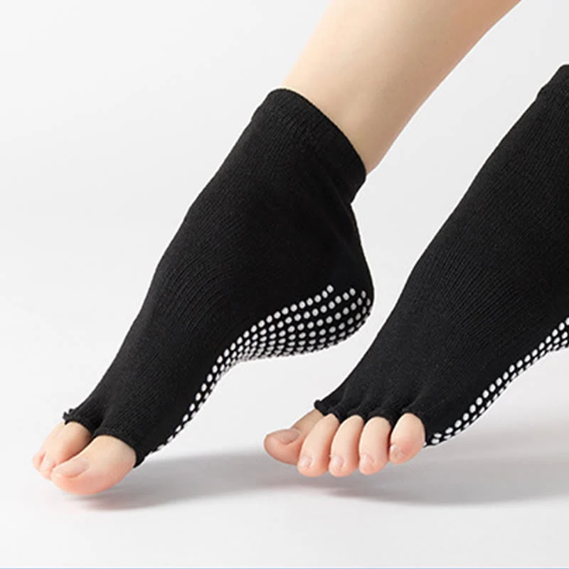 Olivenorma Zehenlose Pilates-Socken mit rutschfestem Halt – Bunte Fünf-Zehen-Knöchelsocken für Yoga und Barre für Damen mit rutschfester PVC-Sohle, atmungsaktive Trainingssocken aus Baumwolle