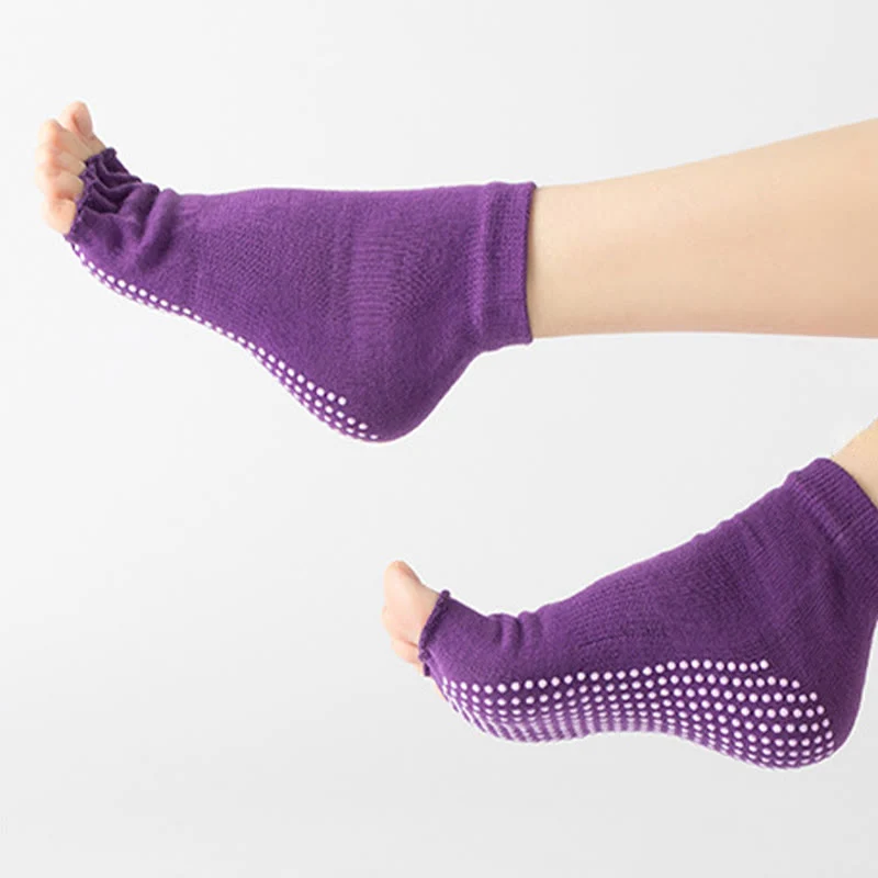 Olivenorma Zehenlose Pilates-Socken mit rutschfestem Halt – Bunte Fünf-Zehen-Knöchelsocken für Yoga und Barre für Damen mit rutschfester PVC-Sohle, atmungsaktive Trainingssocken aus Baumwolle