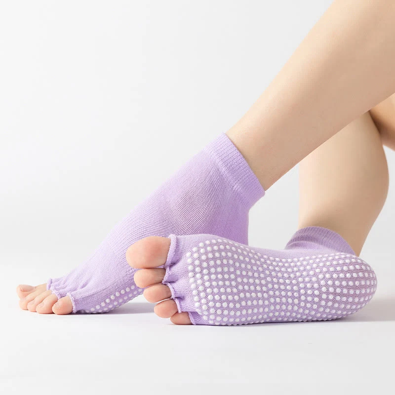 Olivenorma Zehenlose Pilates-Socken mit rutschfestem Halt – Bunte Fünf-Zehen-Knöchelsocken für Yoga und Barre für Damen mit rutschfester PVC-Sohle, atmungsaktive Trainingssocken aus Baumwolle