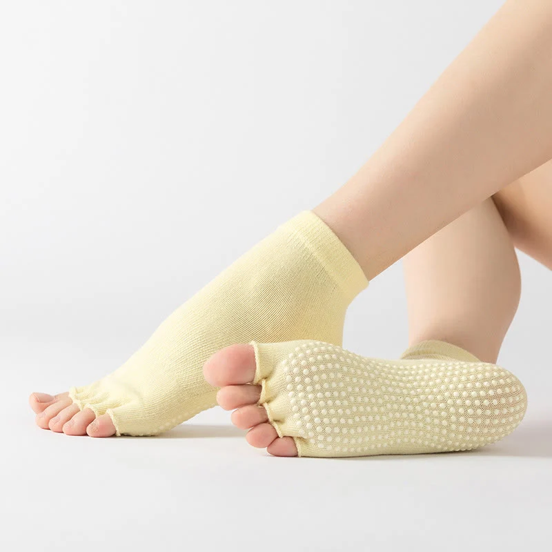 Olivenorma Zehenlose Pilates-Socken mit rutschfestem Halt – Bunte Fünf-Zehen-Knöchelsocken für Yoga und Barre für Damen mit rutschfester PVC-Sohle, atmungsaktive Trainingssocken aus Baumwolle