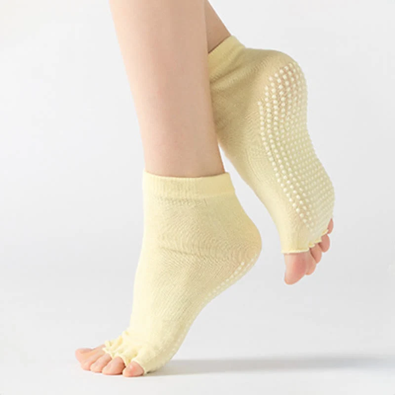 Olivenorma Zehenlose Pilates-Socken mit rutschfestem Halt – Bunte Fünf-Zehen-Knöchelsocken für Yoga und Barre für Damen mit rutschfester PVC-Sohle, atmungsaktive Trainingssocken aus Baumwolle