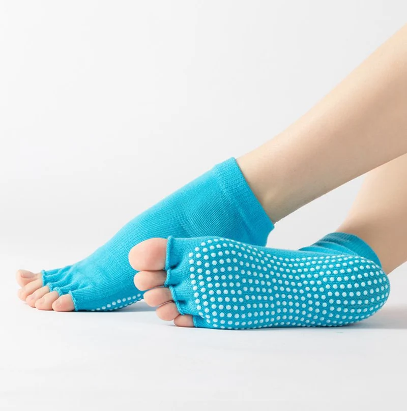 Olivenorma Zehenlose Pilates-Socken mit rutschfestem Halt – Bunte Fünf-Zehen-Knöchelsocken für Yoga und Barre für Damen mit rutschfester PVC-Sohle, atmungsaktive Trainingssocken aus Baumwolle