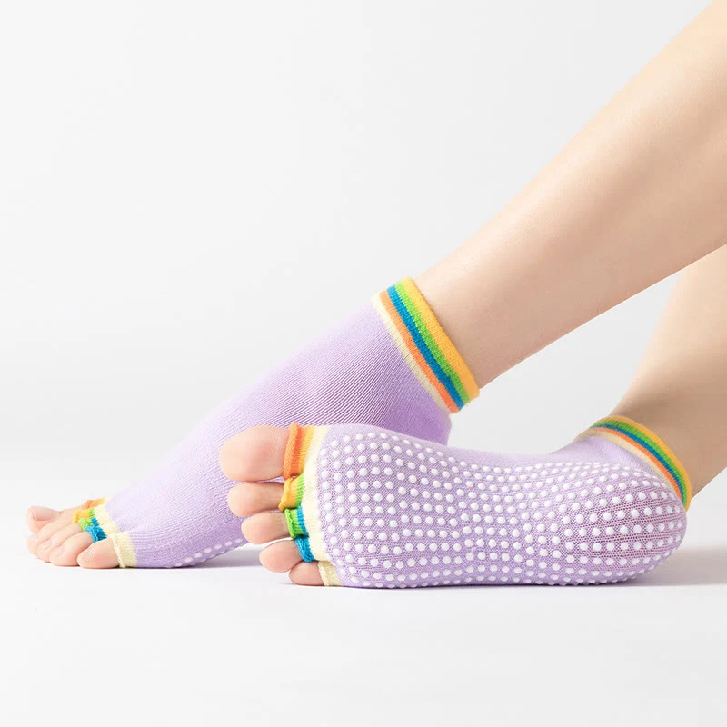 Olivenorma Zehenlose Pilates-Socken mit rutschfestem Halt – Bunte Fünf-Zehen-Knöchelsocken für Yoga und Barre für Damen mit rutschfester PVC-Sohle, atmungsaktive Trainingssocken aus Baumwolle