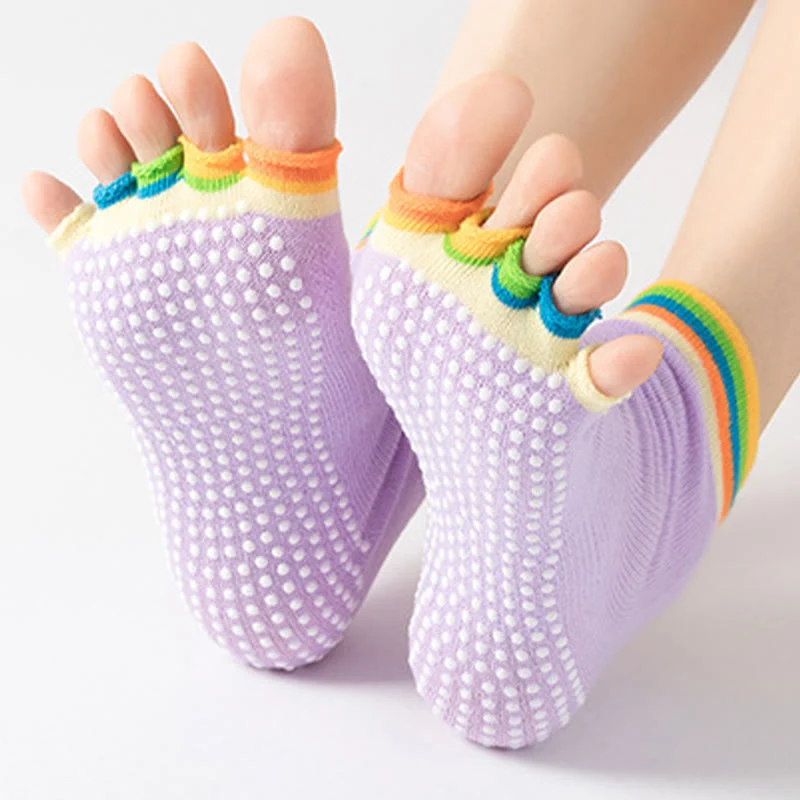 Olivenorma Zehenlose Pilates-Socken mit rutschfestem Halt – Bunte Fünf-Zehen-Knöchelsocken für Yoga und Barre für Damen mit rutschfester PVC-Sohle, atmungsaktive Trainingssocken aus Baumwolle