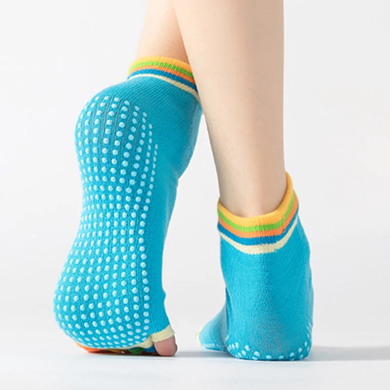 Olivenorma Zehenlose Pilates-Socken mit rutschfestem Halt – Bunte Fünf-Zehen-Knöchelsocken für Yoga und Barre für Damen mit rutschfester PVC-Sohle, atmungsaktive Trainingssocken aus Baumwolle