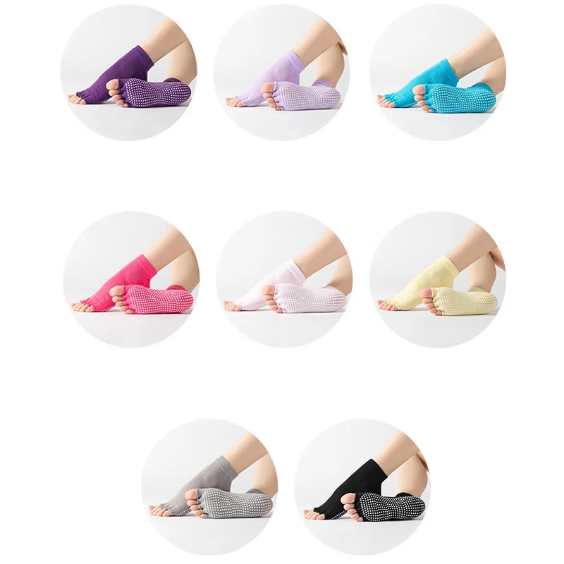 Olivenorma Zehenlose Pilates-Socken mit rutschfestem Halt – Bunte Fünf-Zehen-Knöchelsocken für Yoga und Barre für Damen mit rutschfester PVC-Sohle, atmungsaktive Trainingssocken aus Baumwolle