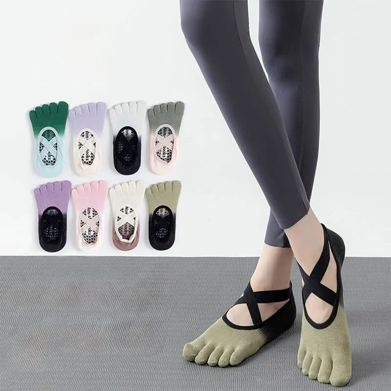 Olivenorma Gradient Fünf-Zehen-Yogasocken für Damen – Atmungsaktive Zehentrennungs-Socken mit rutschfester Sohle, ideal für Pilates und Barre, mit Silikonsohle und schweißableitenden Eigenschaften.