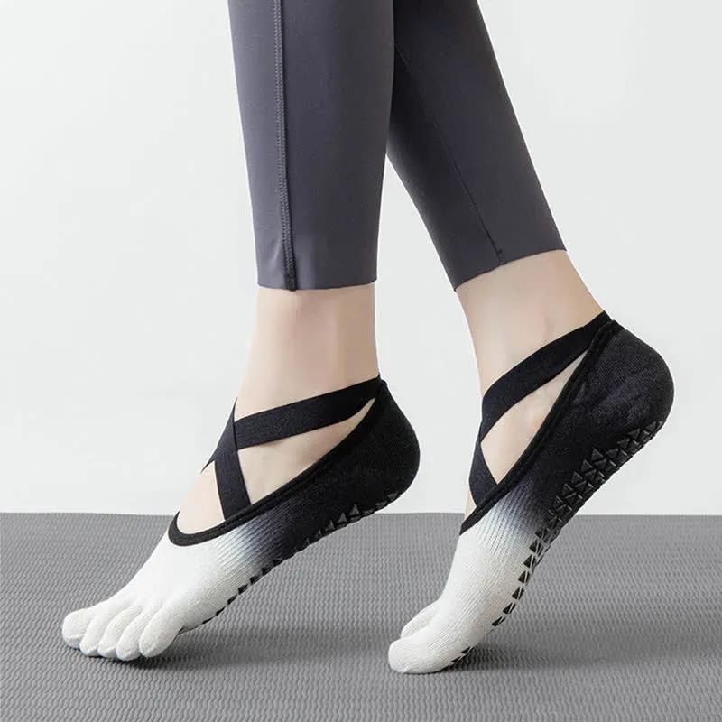 Olivenorma Gradient Fünf-Zehen-Yogasocken für Damen – Atmungsaktive Zehentrennungs-Socken mit rutschfester Sohle, ideal für Pilates und Barre, mit Silikonsohle und schweißableitenden Eigenschaften.