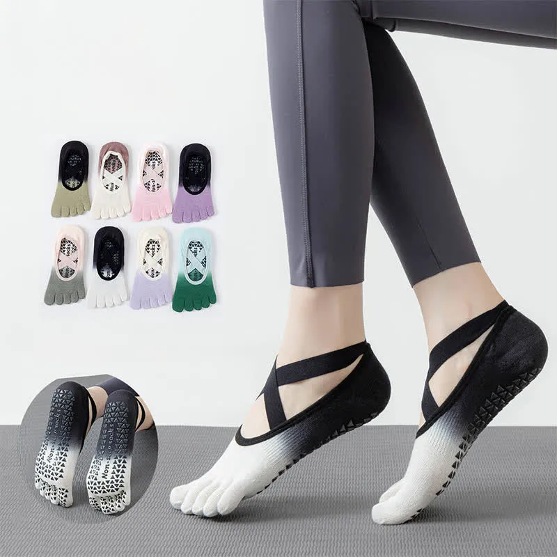 Olivenorma Gradient Fünf-Zehen-Yogasocken für Damen – Atmungsaktive Zehentrennungs-Socken mit rutschfester Sohle, ideal für Pilates und Barre, mit Silikonsohle und schweißableitenden Eigenschaften.