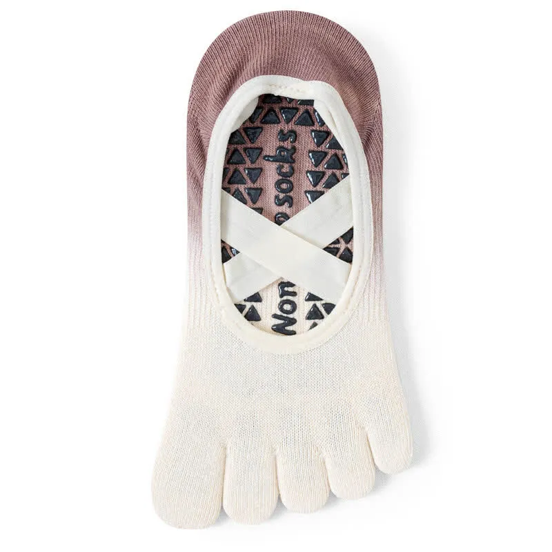 Olivenorma Gradient Fünf-Zehen-Yogasocken für Damen – Atmungsaktive Zehentrennungs-Socken mit rutschfester Sohle, ideal für Pilates und Barre, mit Silikonsohle und schweißableitenden Eigenschaften.