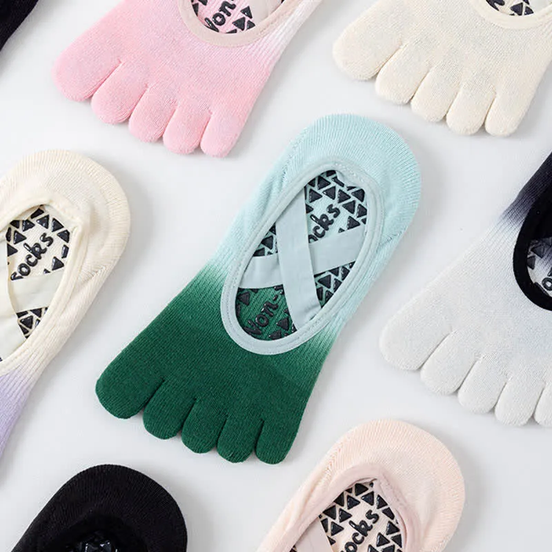 Olivenorma Gradient Fünf-Zehen-Yogasocken für Damen – Atmungsaktive Zehentrennungs-Socken mit rutschfester Sohle, ideal für Pilates und Barre, mit Silikonsohle und schweißableitenden Eigenschaften.