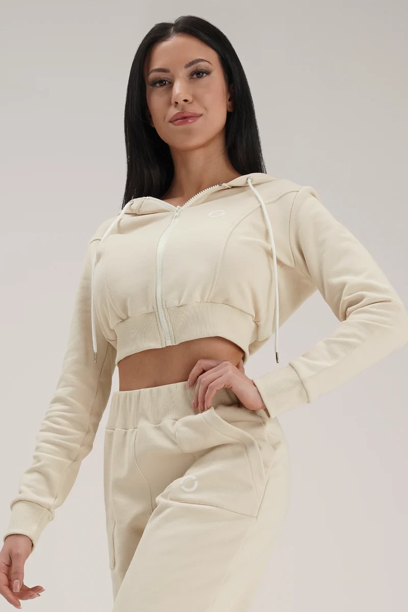 Felpa Crop Con Cappuccio Ikonic Burro