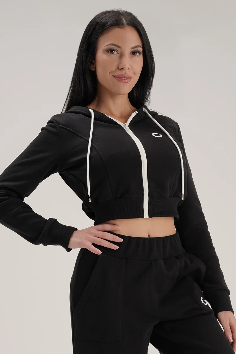 Felpa Crop Con Cappuccio Ikonic Nero
