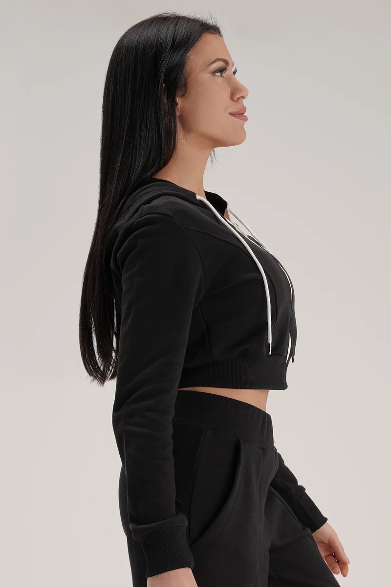 Felpa Crop Con Cappuccio Ikonic Nero
