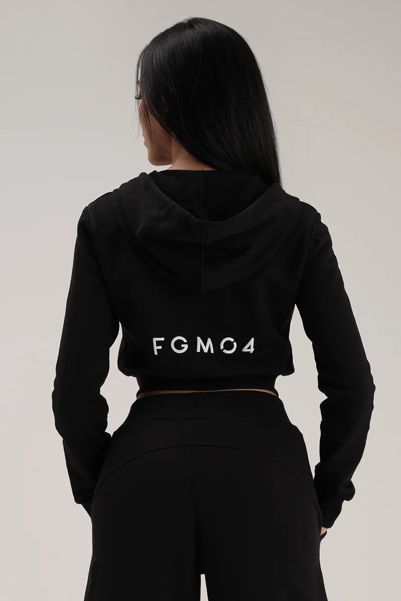 Felpa Crop Con Cappuccio Ikonic Nero