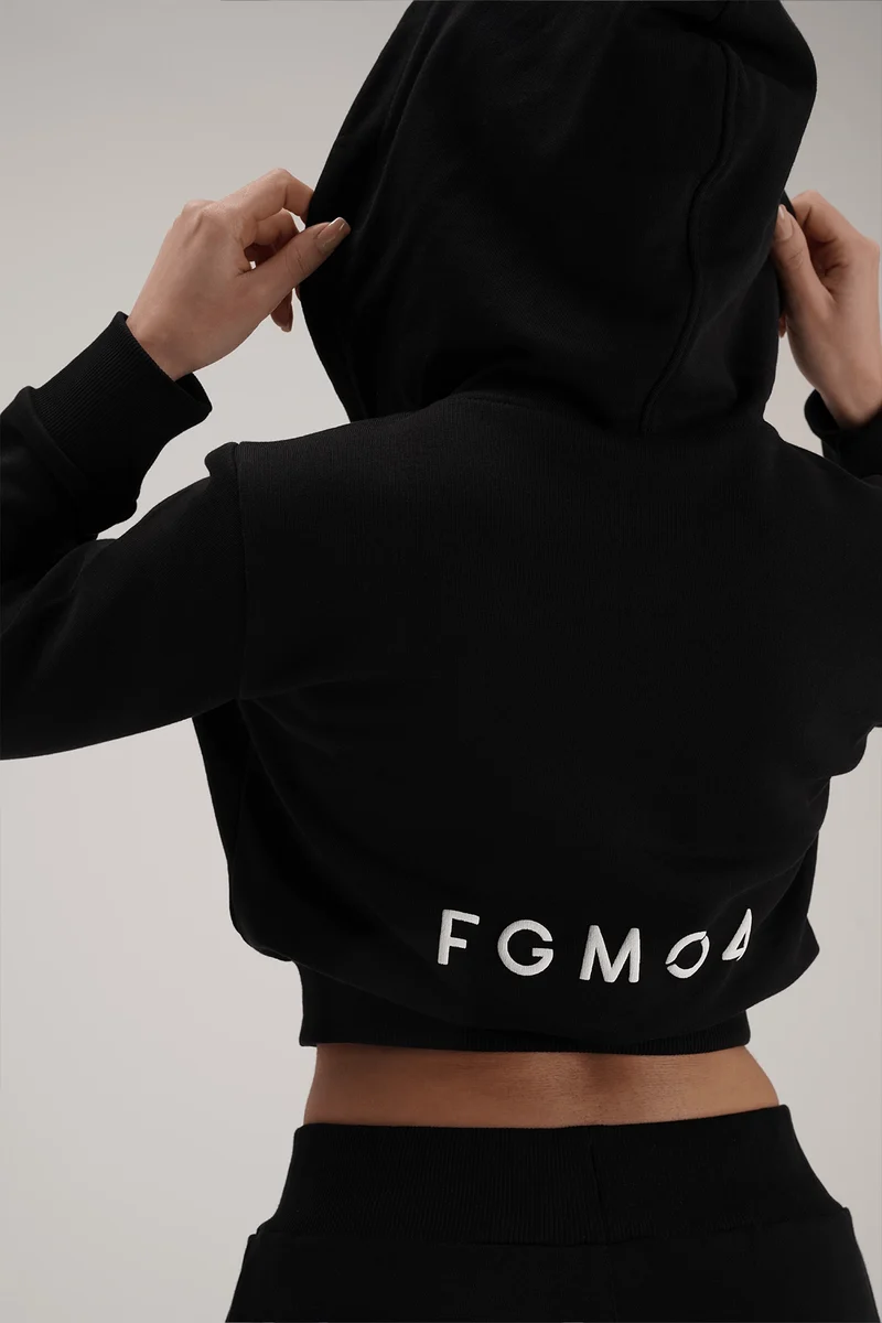 Felpa Crop Con Cappuccio Ikonic Nero