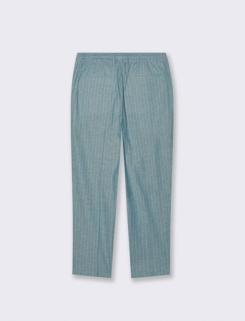 Pantaloni formal fit in linen blend rigato - Verde petrolio