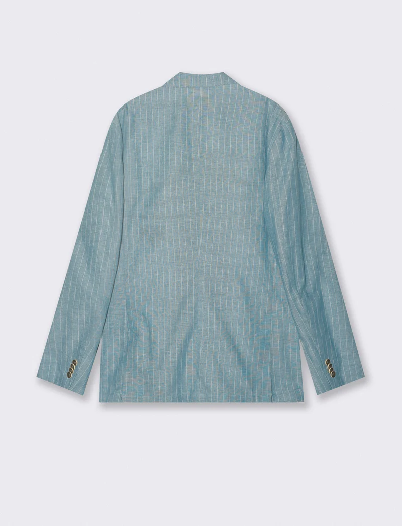 Blazer formal fit in linen blend a righe - Verde petrolio