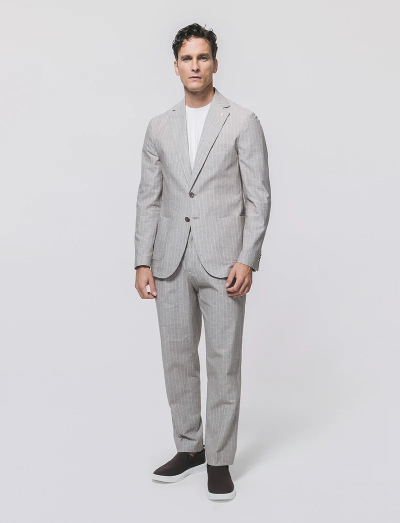 Blazer formal fit in linen blend a righe - Beige