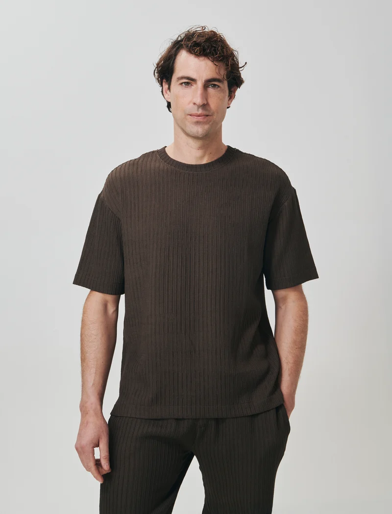 T-shirt jacquard relaxed fit plissettata - Moro