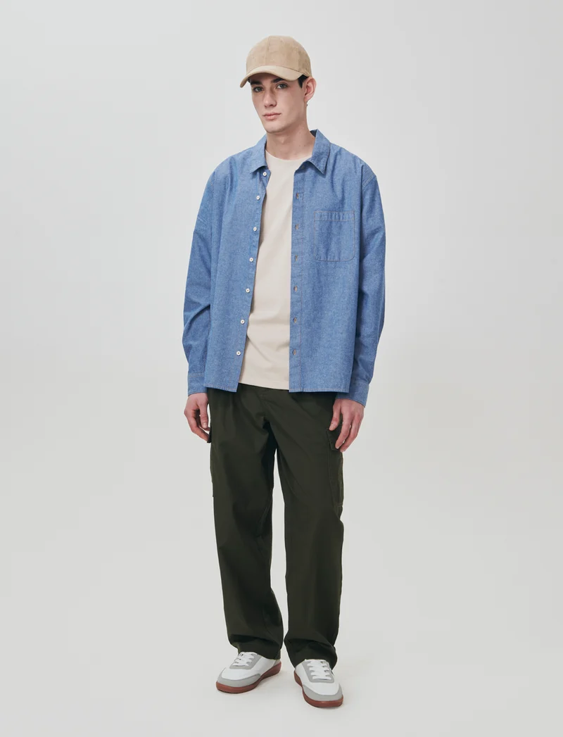 Pantaloni Baggy Cargo in Rip Stop Cotone - Verde militare