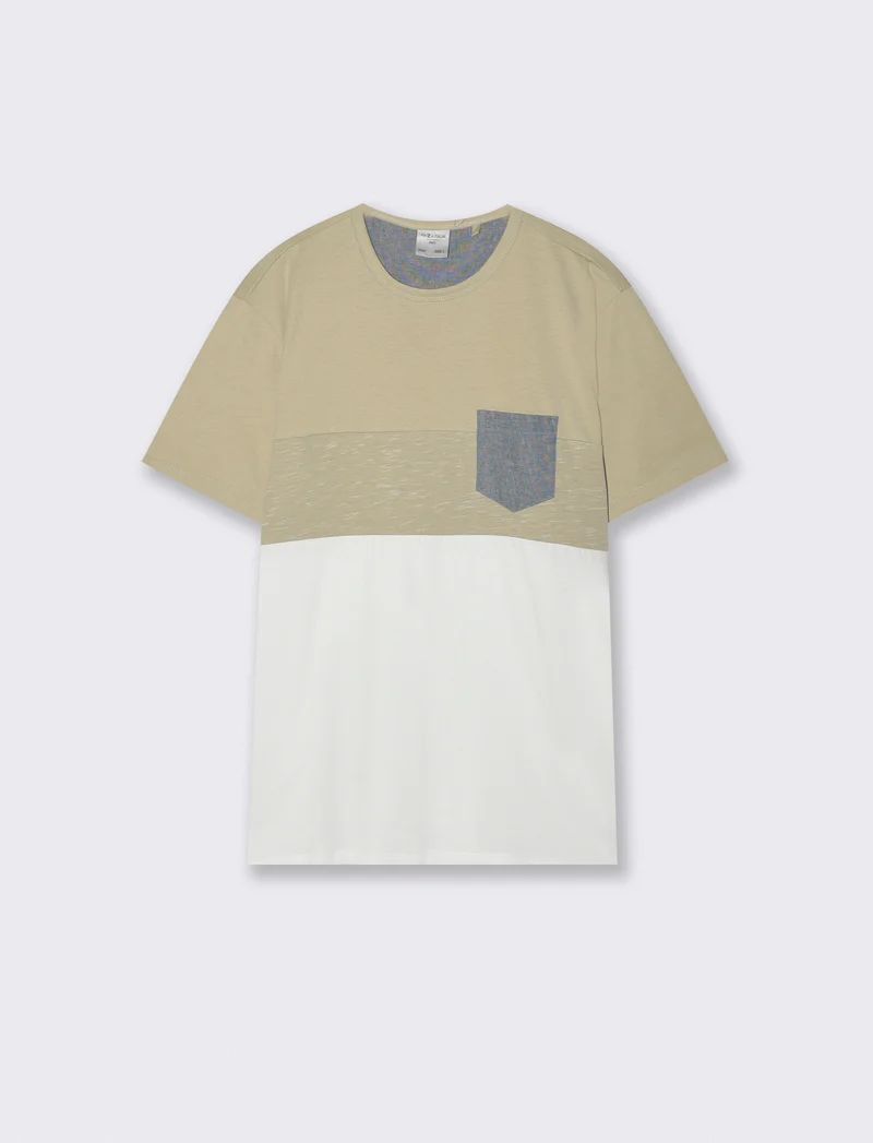 T-shirt girocollo con taschino denim - Grigio stone