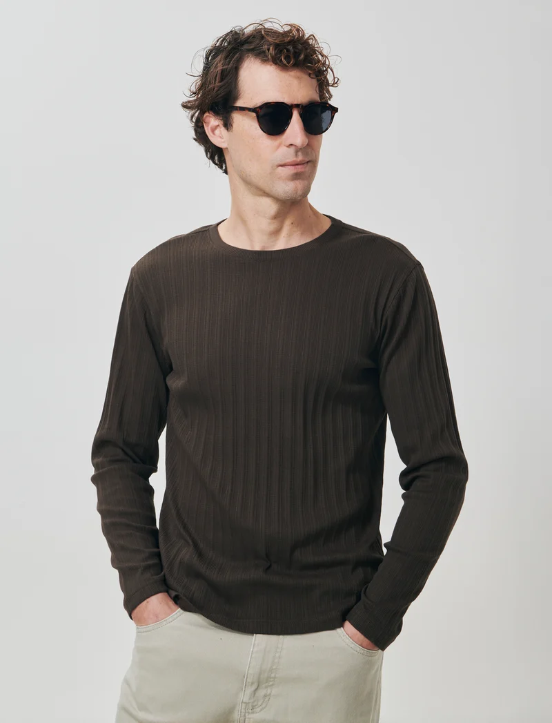 Maglia girocollo jacquard maniche lunghe - Moro