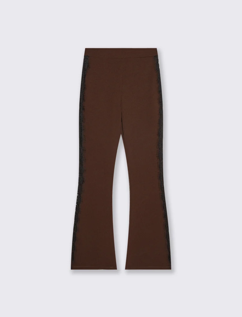 Pantalone a zampa con inserti laterali in pizzo - Moro