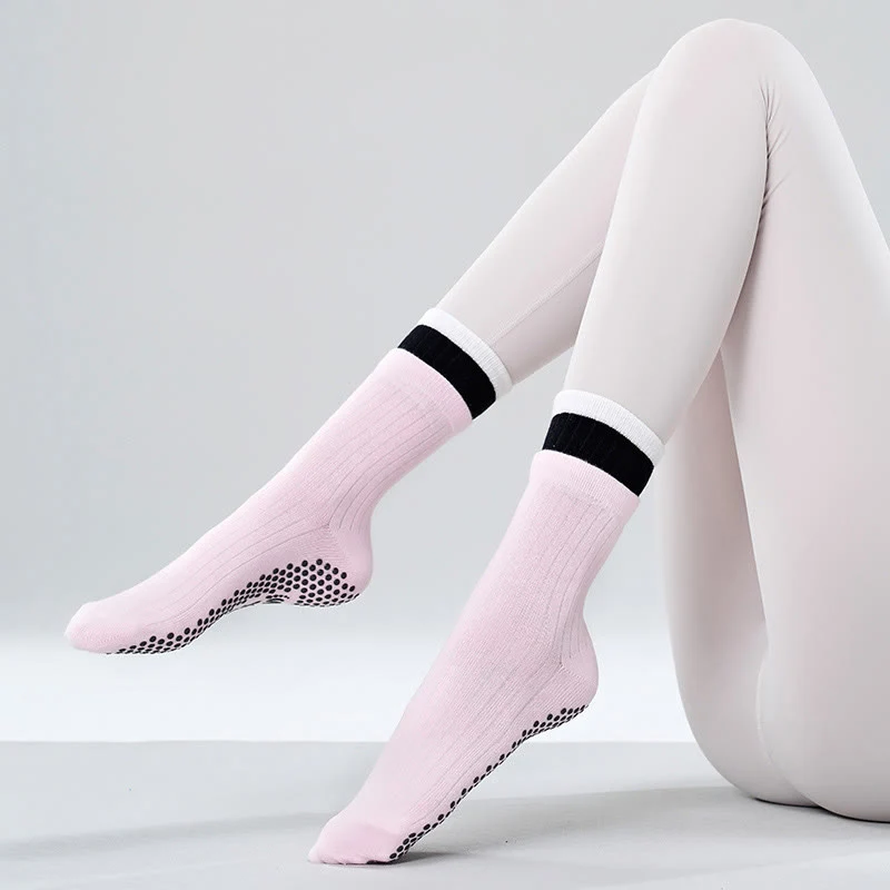 Olivenorma Bodengriff-Barre-Workout-Socken mit atmungsaktiver Baumwolle, Komfort und elastischer Unterstützung, mittelhoch, rutschfest, Pilates- und Yoga-Socken