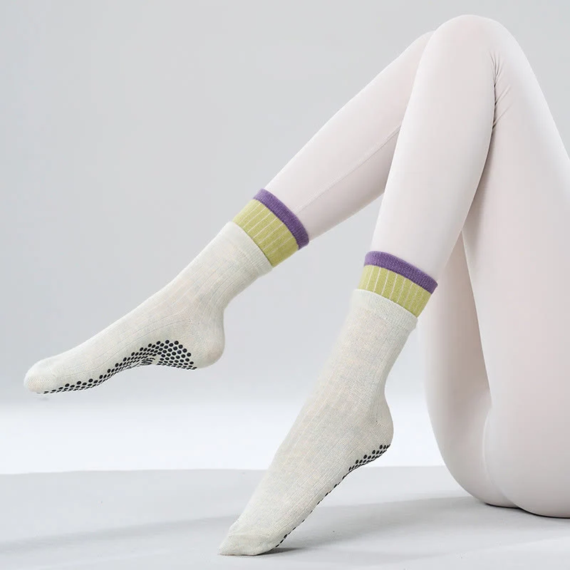 Olivenorma Bodengriff-Barre-Workout-Socken mit atmungsaktiver Baumwolle, Komfort und elastischer Unterstützung, mittelhoch, rutschfest, Pilates- und Yoga-Socken