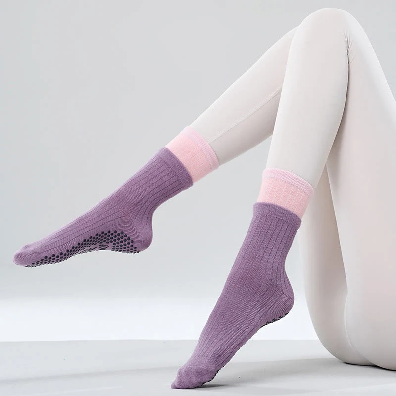 Olivenorma Bodengriff-Barre-Workout-Socken mit atmungsaktiver Baumwolle, Komfort und elastischer Unterstützung, mittelhoch, rutschfest, Pilates- und Yoga-Socken