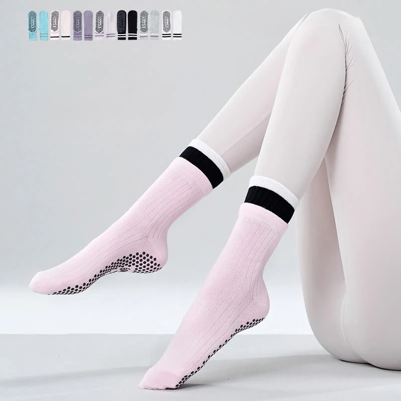 Olivenorma Bodengriff-Barre-Workout-Socken mit atmungsaktiver Baumwolle, Komfort und elastischer Unterstützung, mittelhoch, rutschfest, Pilates- und Yoga-Socken