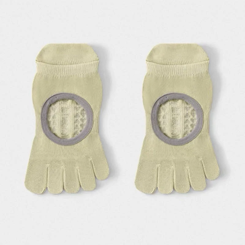 Olivenorma Fünf-Zehen-Pilates-Barre-Socken für Damen mit rutschfestem Griff, atmungsaktivem Baumwolldesign, Zehentrennung und rutschfester Silikonsohle