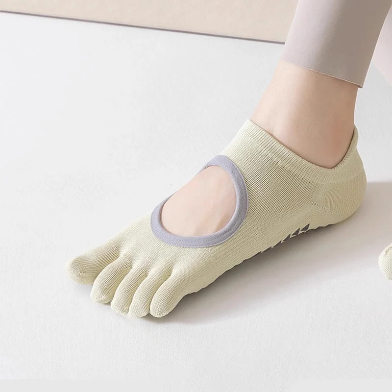 Olivenorma Fünf-Zehen-Pilates-Barre-Socken für Damen mit rutschfestem Griff, atmungsaktivem Baumwolldesign, Zehentrennung und rutschfester Silikonsohle