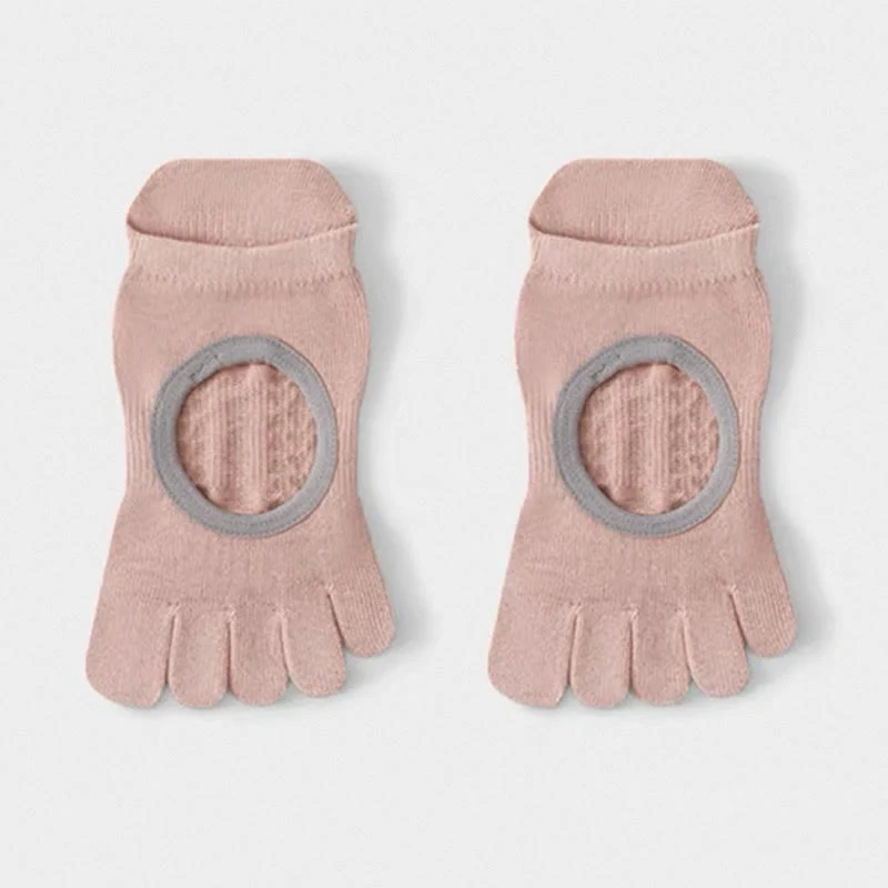 Olivenorma Fünf-Zehen-Pilates-Barre-Socken für Damen mit rutschfestem Griff, atmungsaktivem Baumwolldesign, Zehentrennung und rutschfester Silikonsohle