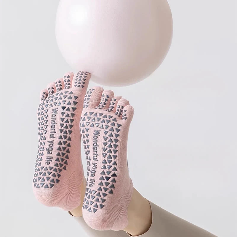 Olivenorma Fünf-Zehen-Pilates-Barre-Socken für Damen mit rutschfestem Griff, atmungsaktivem Baumwolldesign, Zehentrennung und rutschfester Silikonsohle
