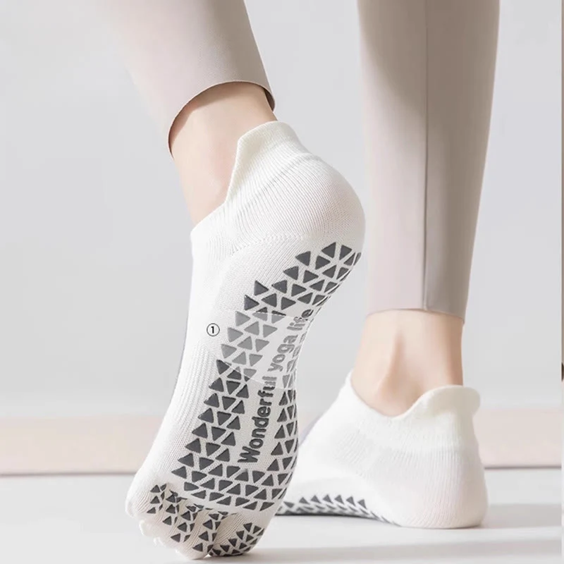 Olivenorma Fünf-Zehen-Pilates-Barre-Socken für Damen mit rutschfestem Griff, atmungsaktivem Baumwolldesign, Zehentrennung und rutschfester Silikonsohle