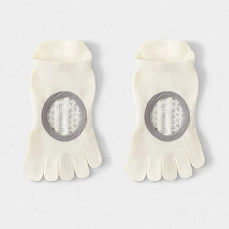 Olivenorma Fünf-Zehen-Pilates-Barre-Socken für Damen mit rutschfestem Griff, atmungsaktivem Baumwolldesign, Zehentrennung und rutschfester Silikonsohle