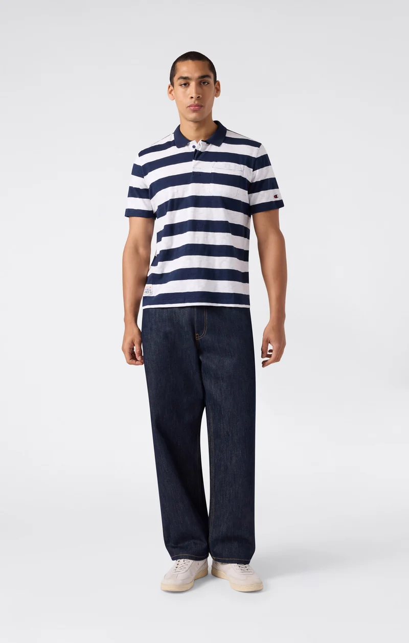 Men’s Striped Polo with Chest Pocket