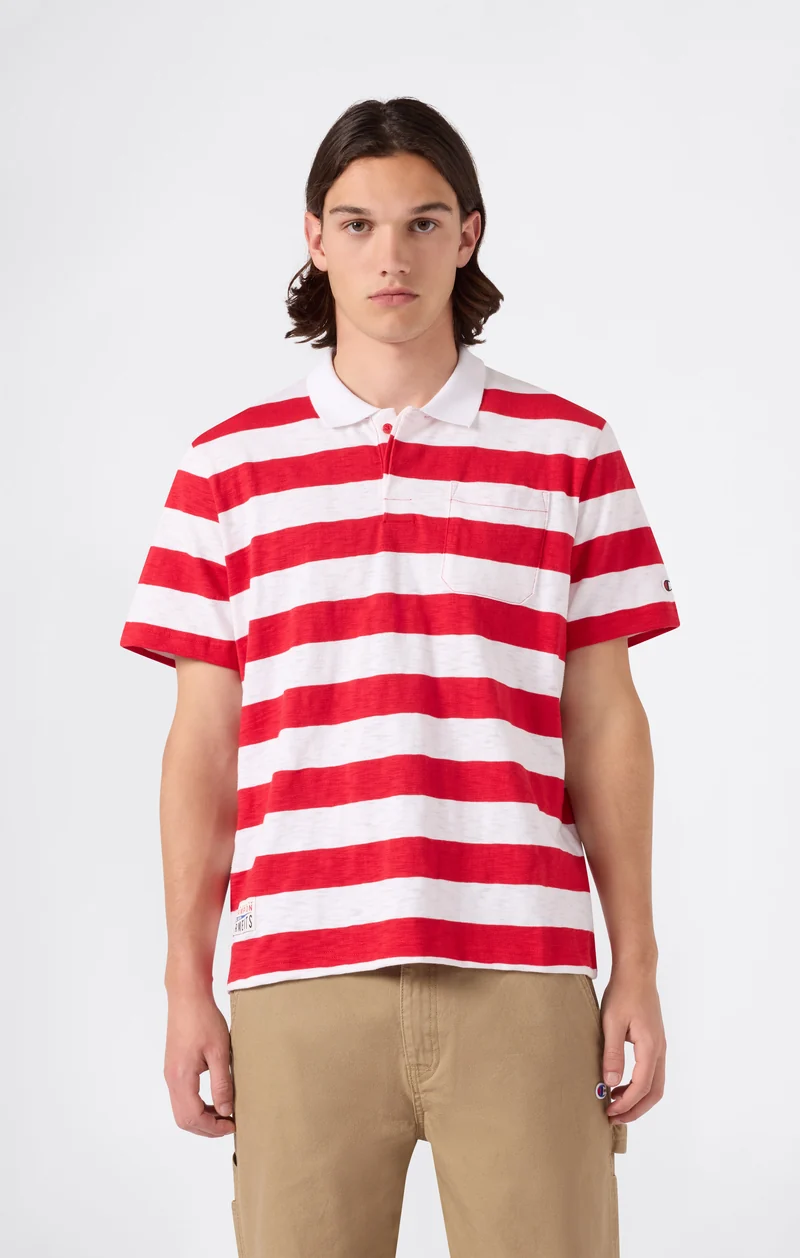 Men’s Striped Polo with Chest Pocket