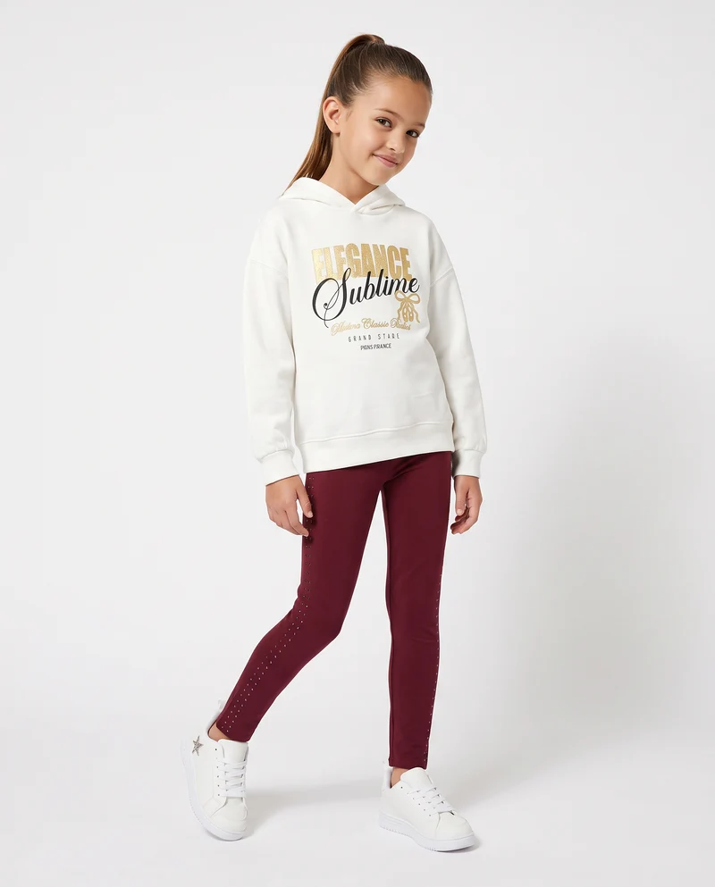 Leggings in interlock con borchie laterali - Bordeaux