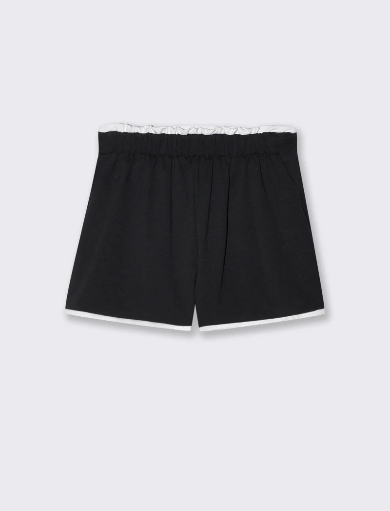 Short finta gonna con pannello e bottone - Nero