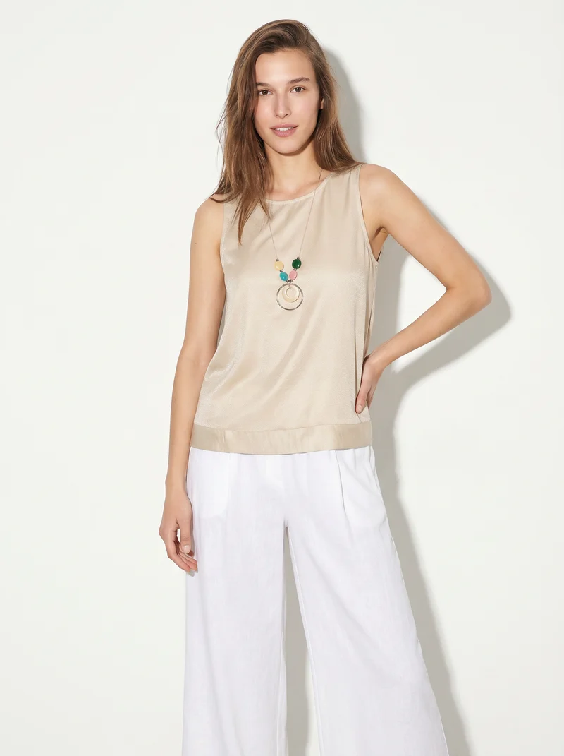 Casacca morbida giromanica con collana donna - Beige