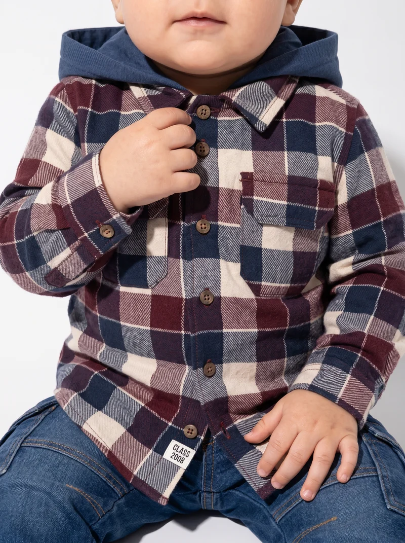 Camicia a quadri oversize con cappuccio - Blu