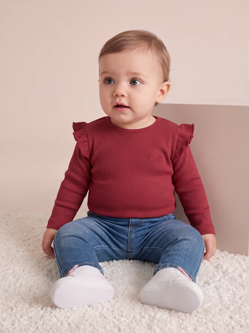T-shirt in costina con ricamo elegante - Bordeaux