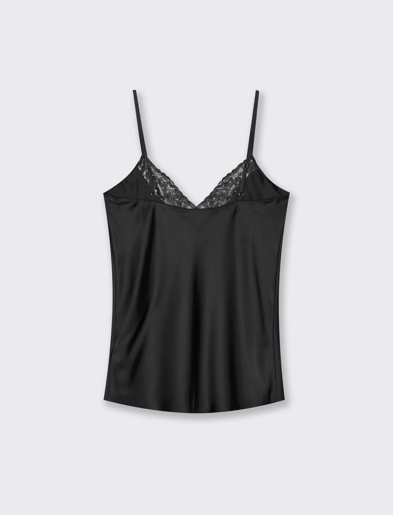 Top con bretelle regolabili e pizzo - Nero