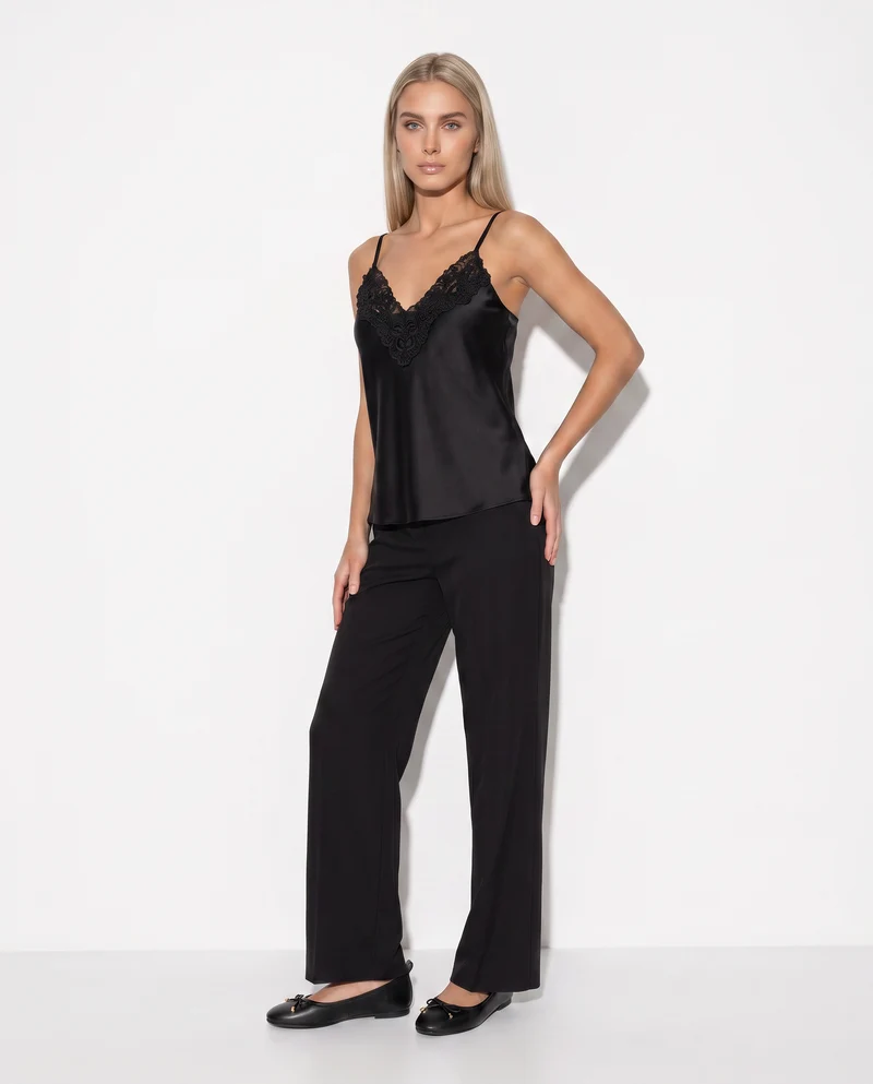 Top con bretelle regolabili e pizzo - Nero