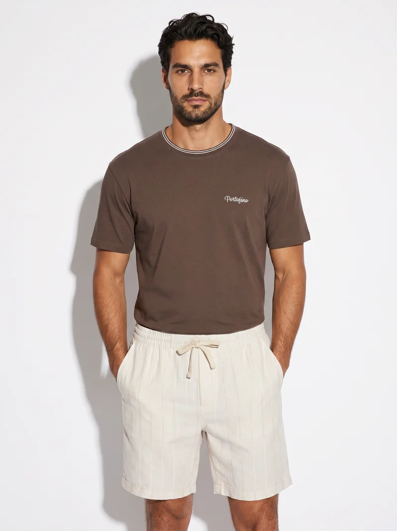 T-shirt cotone mercerizzato con contrasti - Moro