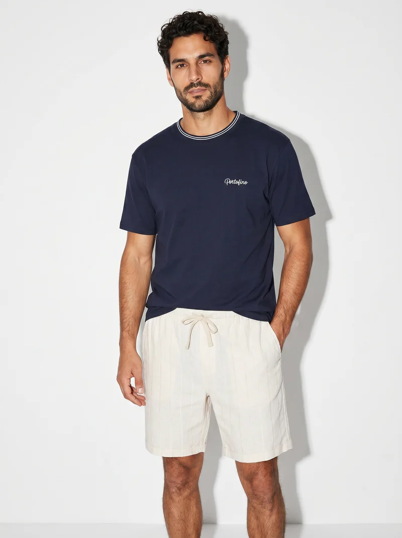 T-shirt cotone mercerizzato con contrasti - Blu